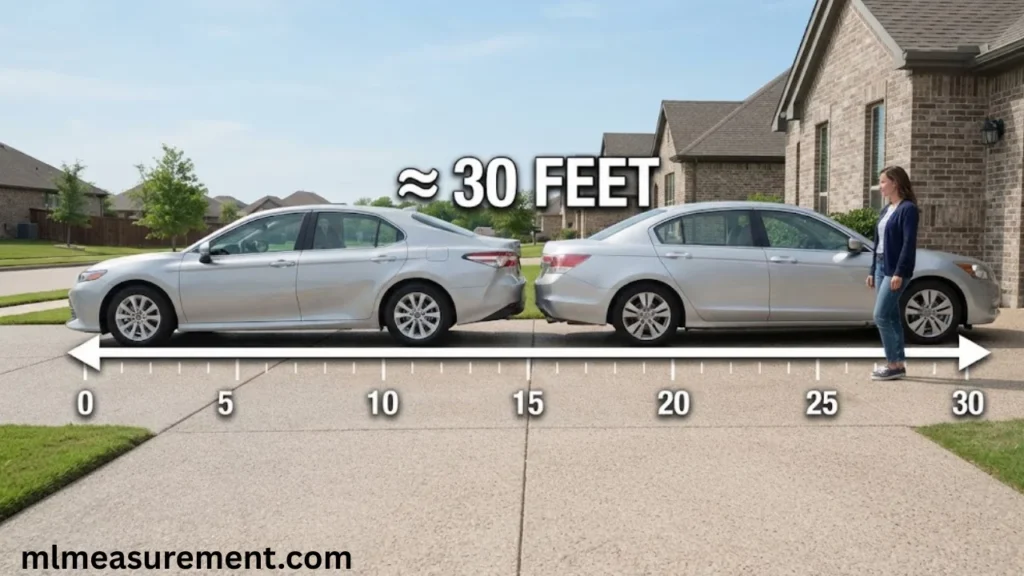 30 feet Two Sedans Bumper to Bumper