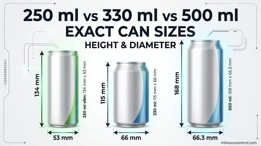 250ml, 330ml & 500ml Can Dimensions (Metric Sizes)