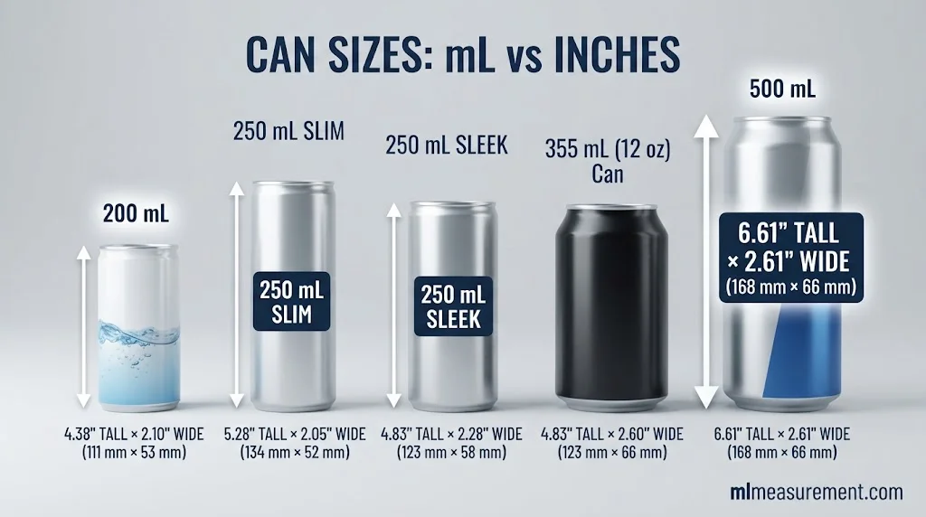 Aluminum Can Height and Diameter by Milliliter