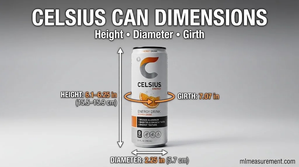 Celsius Can Dimensions in Inches and CM (Standard 12 oz Size)
