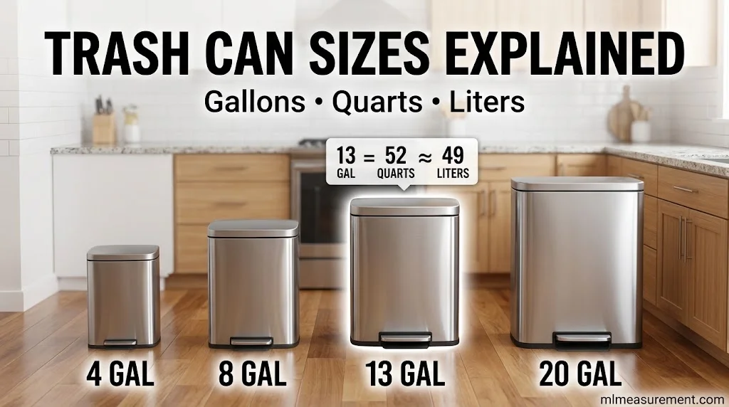 Kitchen Trash Can Sizes by Gallon, Quart and Liter