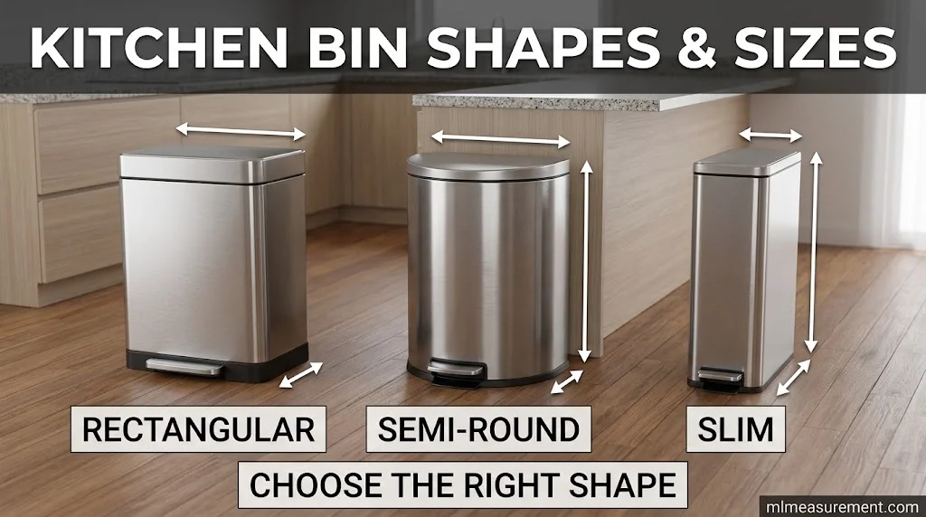 Round, Rectangular and Slim Kitchen Trash Can Dimensions