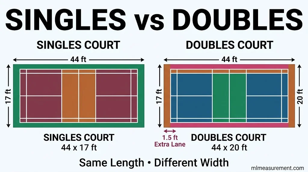 Singles vs. Doubles Badminton Court Diagram