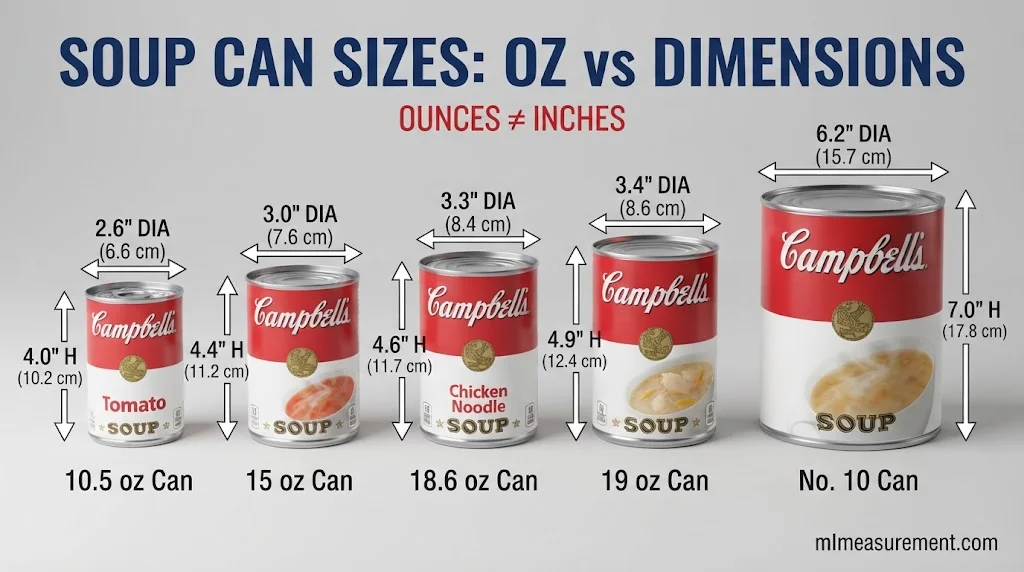 Soup Can Height and Diameter by Brand and Ounce Size