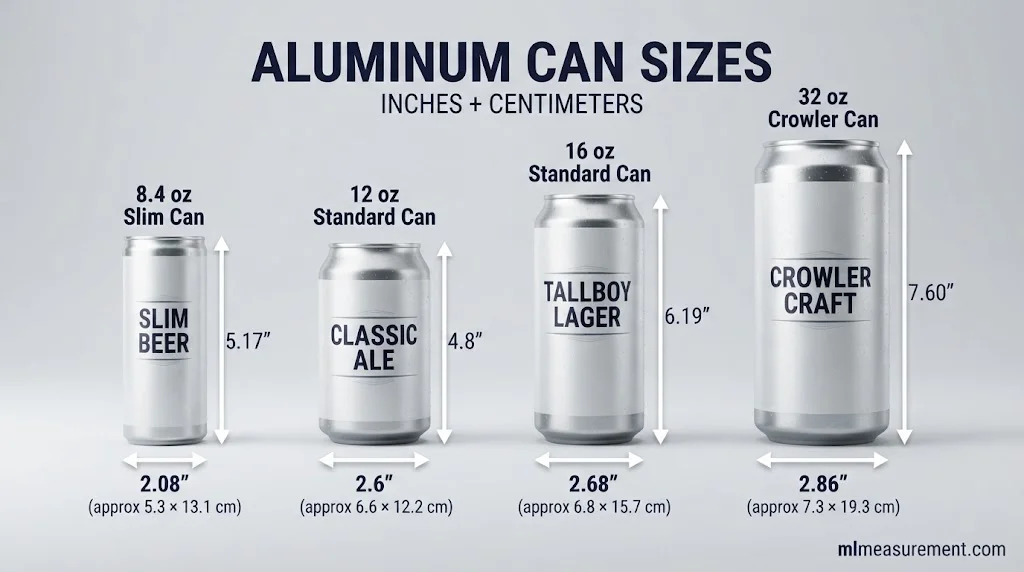 Standard Aluminum Can Dimensions in Inches and Centimeters