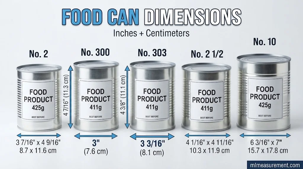 Standard Food Can Dimensions in Inches and Centimeters
