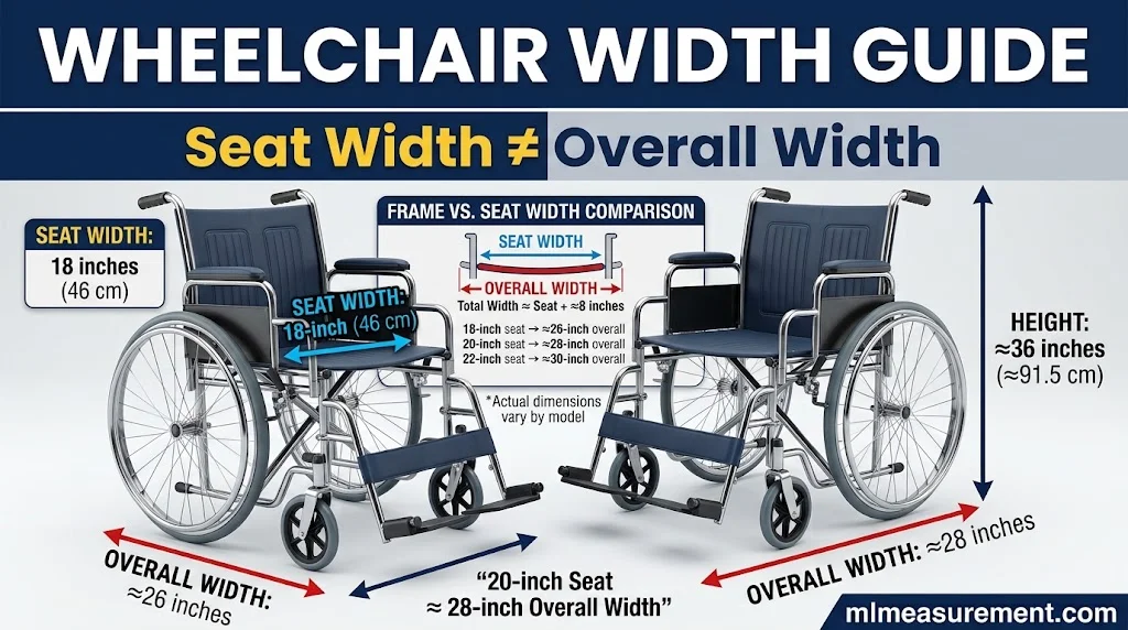 Wheelchair Seat Size vs Overall Width (18, 20 and 22 Inch Chairs)
